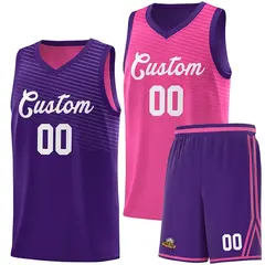 Purple Pink Chest Slash Pattern Double Side Basketball Jersey 1
