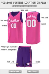 Purple Pink Chest Slash Pattern Double Side Basketball Jersey 2