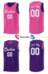 Purple Pink Chest Slash Pattern Double Side Basketball Jersey 3