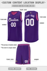 Purple Pink Chest Slash Pattern Double Side Basketball Jersey 4