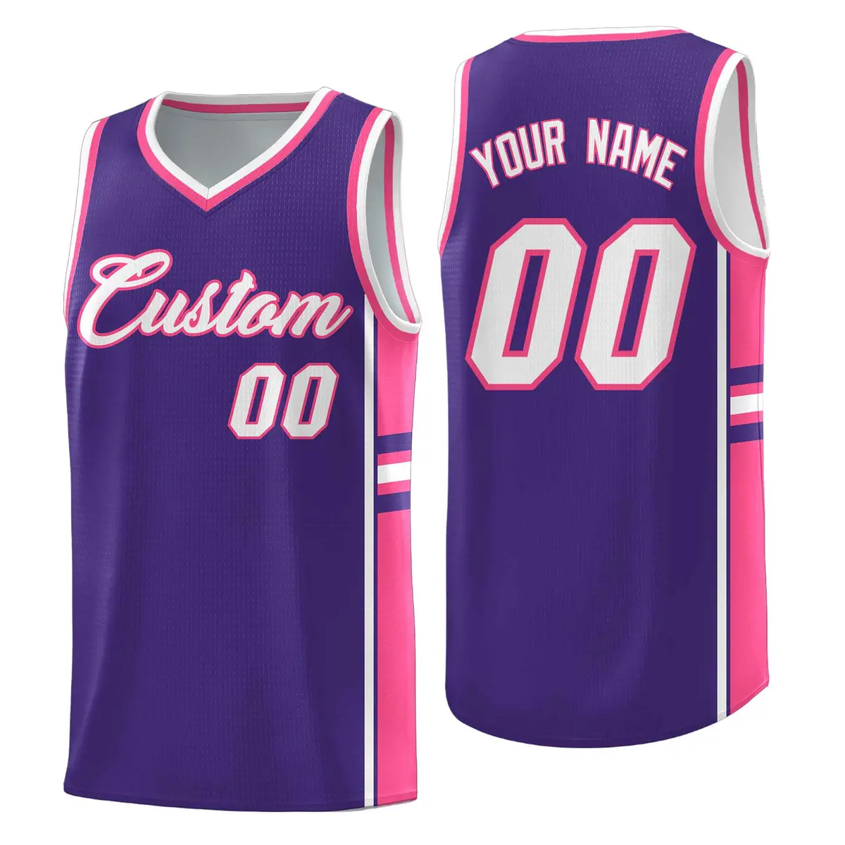 Purple Pink Classic Color Block Varsity Basketball Jersey