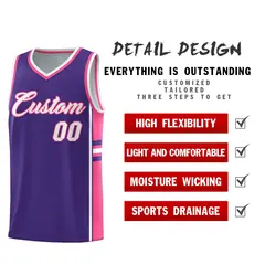 Purple Pink Classic Color Block Varsity Basketball Jersey 2
