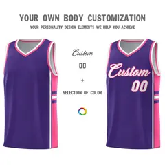 Purple Pink Classic Color Block Varsity Basketball Jersey 3