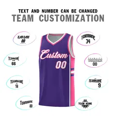 Purple Pink Classic Color Block Varsity Basketball Jersey 4