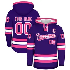 Purple Pink Classic Lace-Up Neck Hockey Hoodie