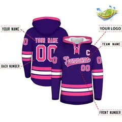 Purple Pink Classic Lace-Up Neck Hockey Hoodie 2