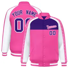 Purple Pink Color Block K-Ribbon Varsity Letterman Jacket 1