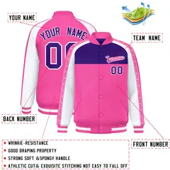 Purple Pink Color Block K-Ribbon Varsity Letterman Jacket 2