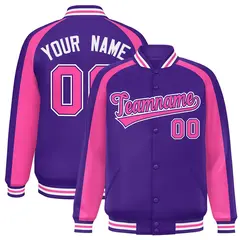 Purple Pink Color Block Raglan Varsity Letterman Jacket 1