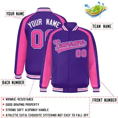 Purple Pink Color Block Raglan Varsity Letterman Jacket 2