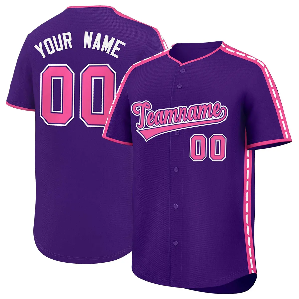 Purple Pink Color Block Side Dotted Line Baseball Jersey