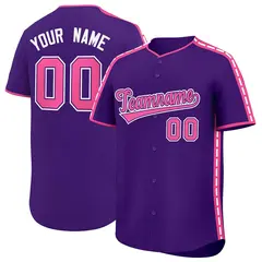 Purple Pink Color Block Side Dotted Line Baseball Jersey
