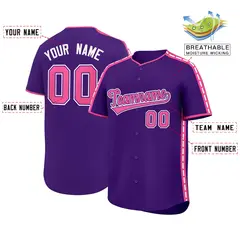 Purple Pink Color Block Side Dotted Line Baseball Jersey 2