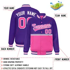 Purple Pink Color Block Varsity Full-Snap Letterman Jacket 2