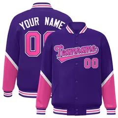 Purple Pink Color Block Varsity Letterman Baseball Jacket 1
