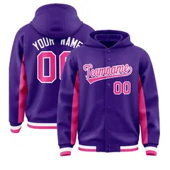 Purple Pink Color Block Varsity Letterman Jacket Hoodie 1