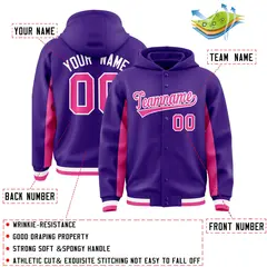 Purple Pink Color Block Varsity Letterman Jacket Hoodie 4