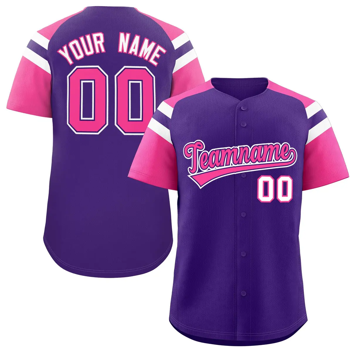 Purple Pink Contrast Raglan Sleeves Baseball Jersey