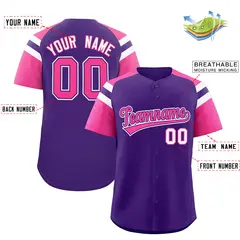 Purple Pink Contrast Raglan Sleeves Baseball Jersey 2