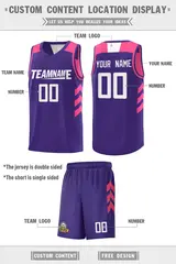 Purple Pink Double Side Sets Men Basketball Jersey 2