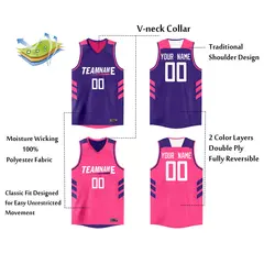 Purple Pink Double Side Tops Men/Boy Basketball Jersey 2