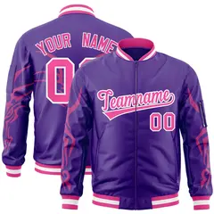 Purple Pink Dragon Head Graffiti Letterman Bomber Jacket