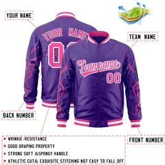 Purple Pink Dragon Head Graffiti Letterman Bomber Jacket 2
