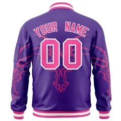 Purple Pink Dragon Head Graffiti Letterman Bomber Jacket 4