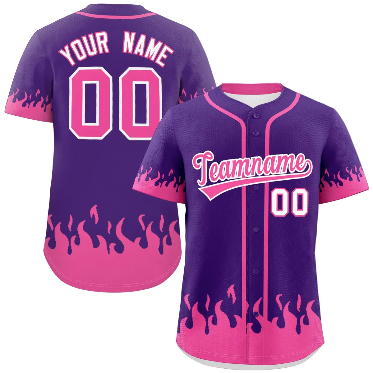 Purple Pink Flame Graffiti Authentic Baseball Jersey