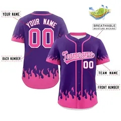 Purple Pink Flame Graffiti Authentic Baseball Jersey 2