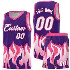 Purple Pink Flame Hem Fashion Sports Basketball Jersey 1