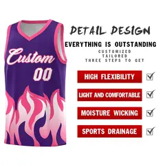 Purple Pink Flame Hem Fashion Sports Basketball Jersey 2