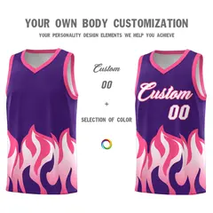 Purple Pink Flame Hem Fashion Sports Basketball Jersey 3