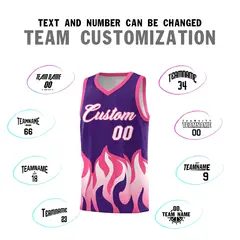 Purple Pink Flame Hem Fashion Sports Basketball Jersey 4