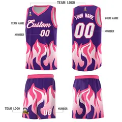 Purple Pink Flame Hem Fashion Sports Basketball Jersey 5