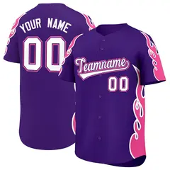 Purple Pink Flame Outline Side Pattern Baseball Jersey 1