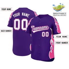 Purple Pink Flame Outline Side Pattern Baseball Jersey 2