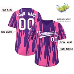 Purple Pink Flame Pattern Authentic Pullover Baseball Jersey 2