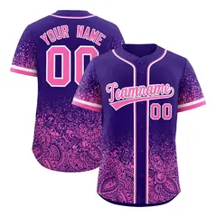 Purple Pink Floral Gradient Full Button Baseball Jersey 1