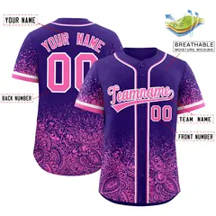 Purple Pink Floral Gradient Full Button Baseball Jersey 2