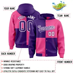 Purple Pink Four Squares Color Block Varsity Letterman Jacket Hoodie 4