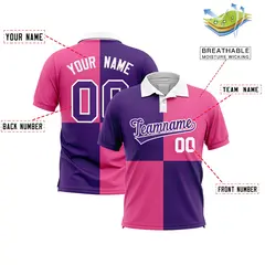 Purple Pink Four Squares Performance Polo Shirt 2