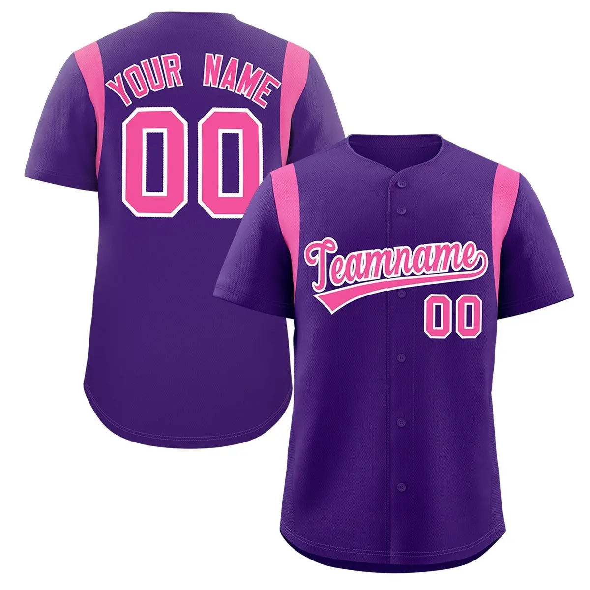 Purple Pink Full Button Classic Baseball Jersey