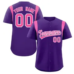 Purple Pink Full Button Classic Baseball Jersey 1