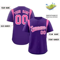 Purple Pink Full Button Classic Baseball Jersey 2