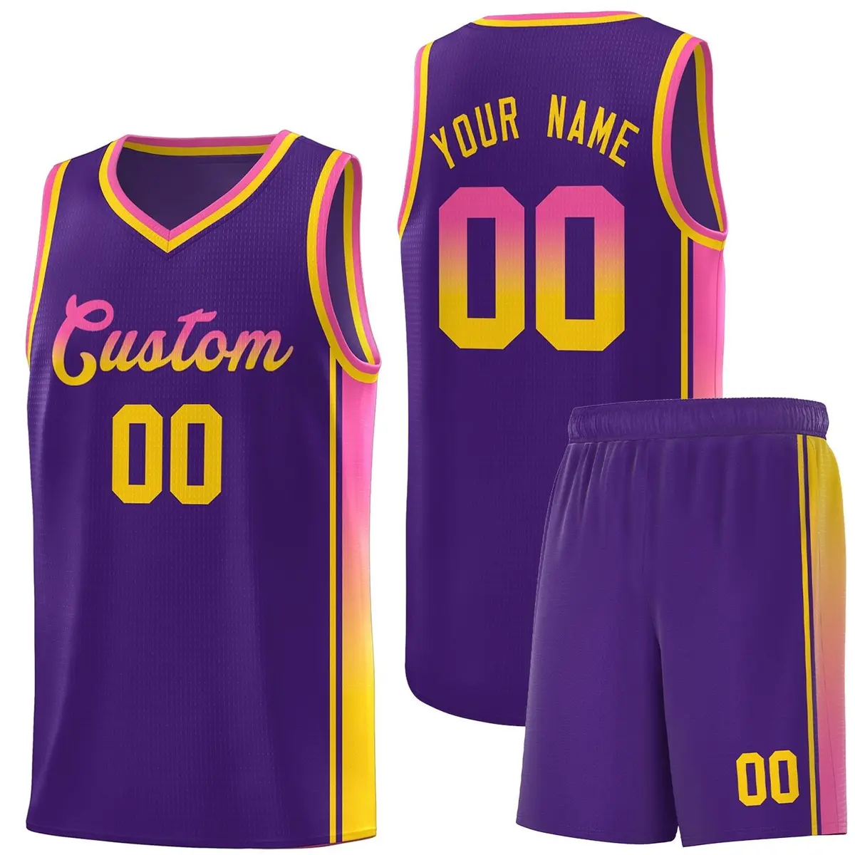 Purple Pink-Gold Gradient Fashion Sports Basketball Jersey