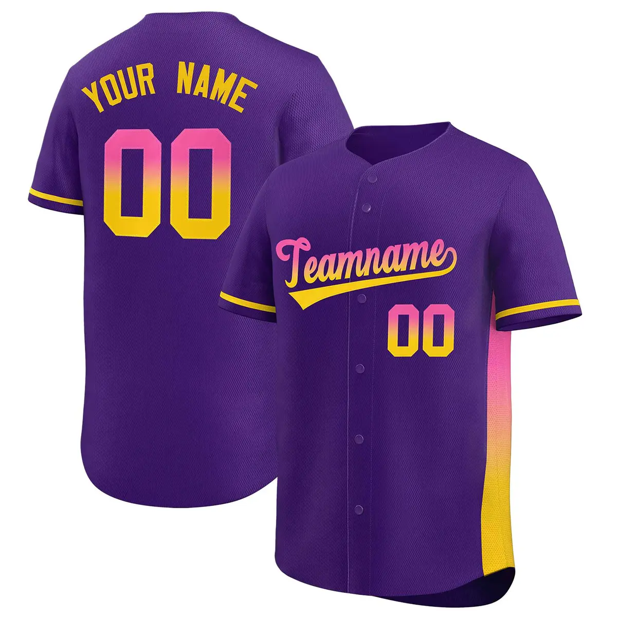 Purple Pink Gold Gradient Side Authentic Baseball Jersey