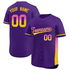 Purple Pink Gold Gradient Side Authentic Baseball Jersey 1