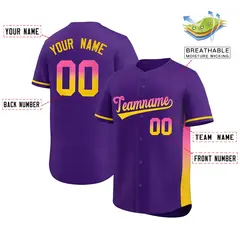 Purple Pink Gold Gradient Side Authentic Baseball Jersey 2