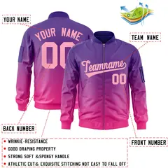 Purple Pink Gradient Fashion Varsity Letterman Bomber Jacket 2